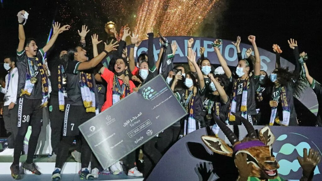 Champions of the first soccer tournament for women in Saudi Arabia